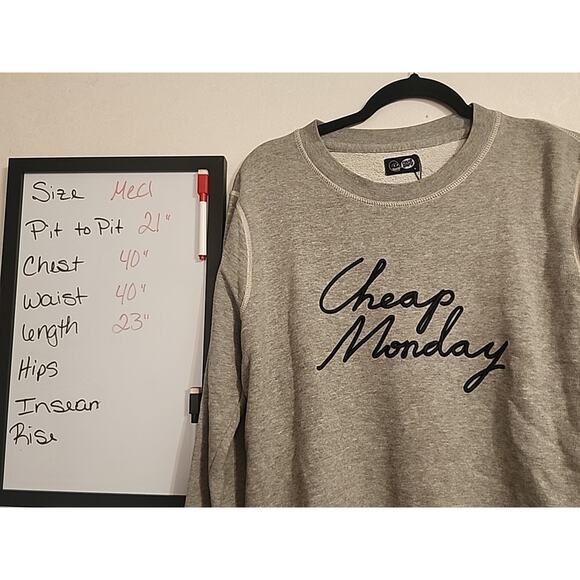 Cheap Monday Womens Ellie Sweat Fleece Sweatshirt sz Medium Gray Embroidered - Picture 3 of 9